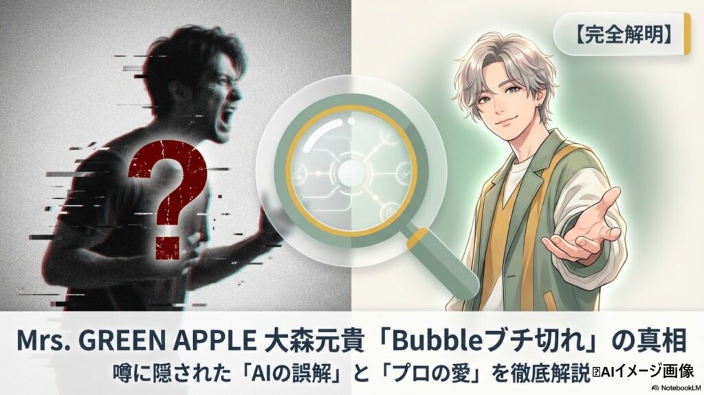 Mrs. GREEN APPLE大森元貴「Bubbleブチ切れ」の真相とAI誤解の解説図解