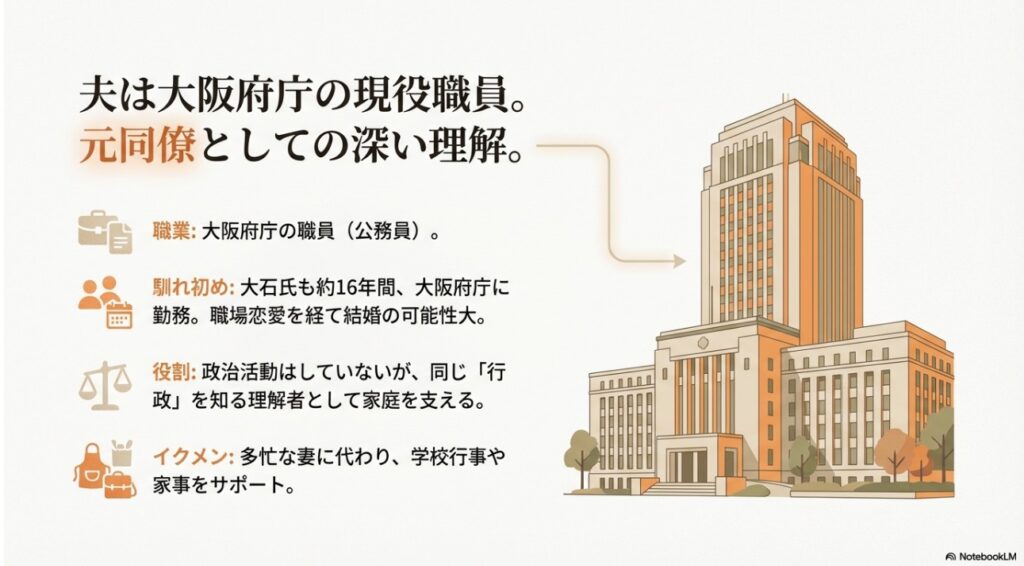 大石あきこの夫は大阪府庁の現役職員。元同僚としての理解と家庭でのサポート体制