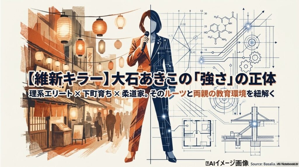 【維新キラー】大石あきこの強さの正体。理系エリート、下町育ち、柔道家という3つのルーツと両親の教育環境を表したアイキャッチ画像