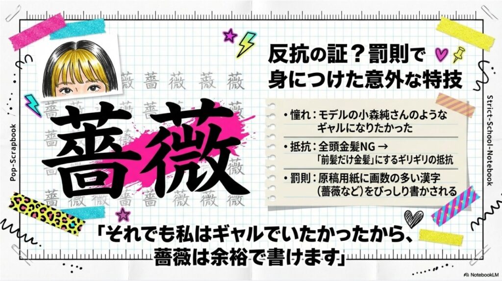 反抗の証？罰則で身につけた意外な特技：「薔薇」の漢字書き取り