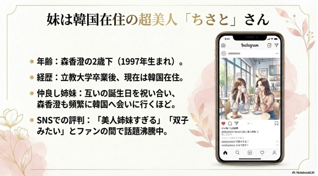 韓国在住の超美人妹「ちさと」さん。森香澄の2歳下で立教大学卒業