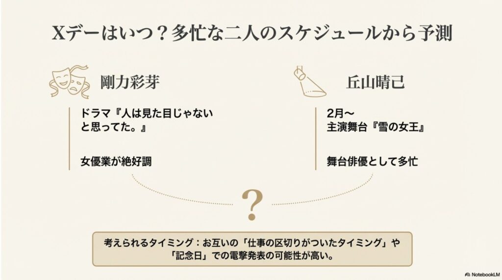 多忙な剛力彩芽と丘山晴己のスケジュールから予測する結婚発表のタイミング
