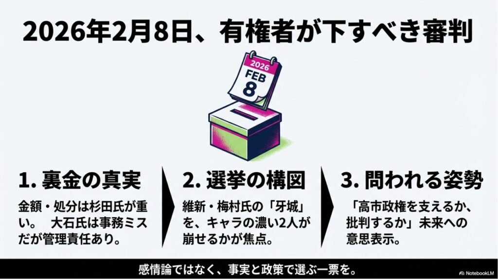 2026年2月8日の衆院選投開票日に向けて、有権者が下すべき審判のポイントまとめ