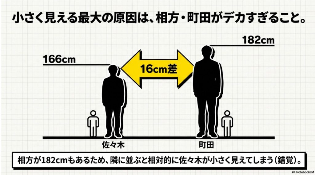 エバース佐々木が小さく見える最大の原因は、相方・町田が182cmとデカすぎること。16cm差による錯覚