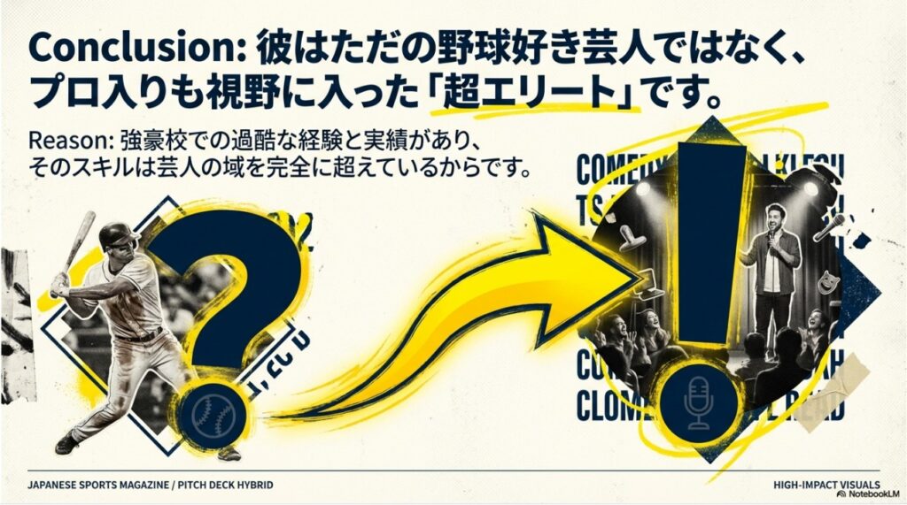 野球エリートからお笑い芸人への転身を表現した概念図
