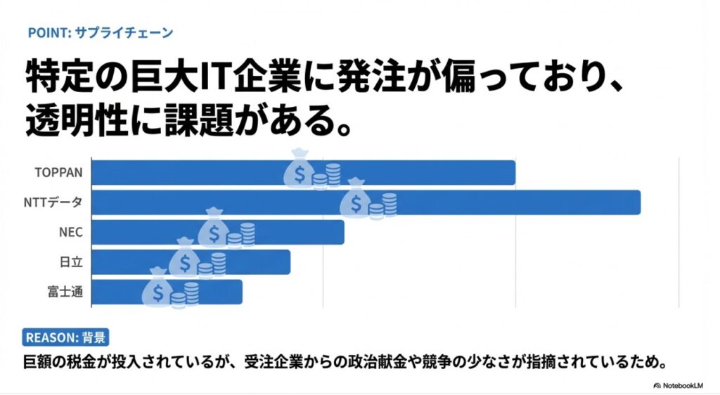 主要なIT企業への発注状況とシステムの透明性向上に関するイメージ