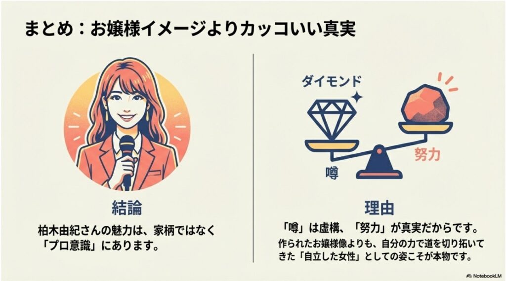 作られたお嬢様像よりも自らの力で道を切り拓いてきた柏木由紀さんのプロ意識のまとめ