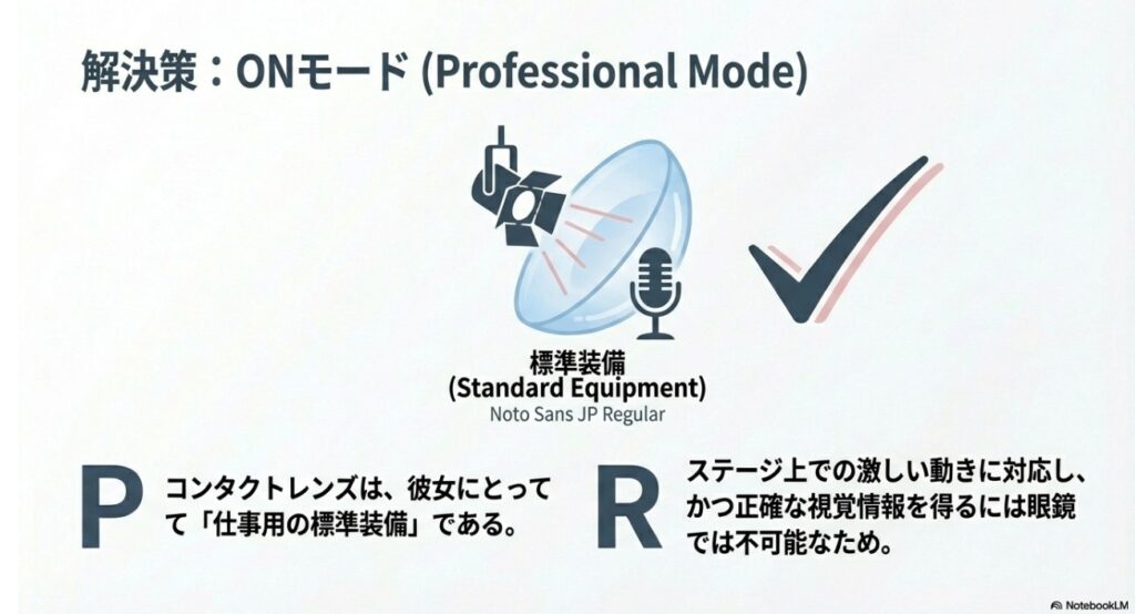 牧野真莉愛の仕事用ONモード：ステージ対応のための標準装備としてのコンタクトレンズ