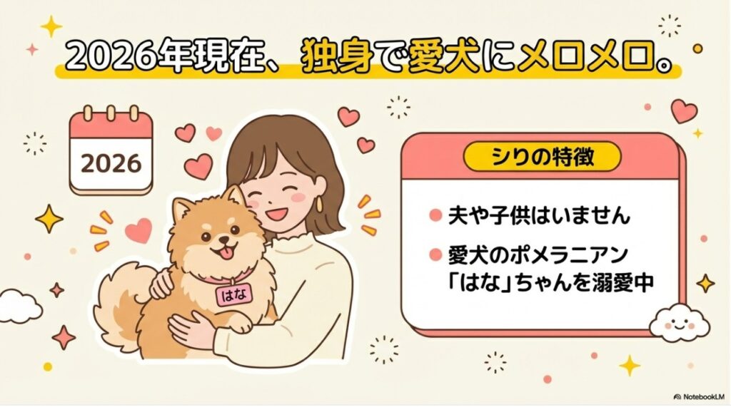 2026年現在の佐藤栞里。独身でポメラニアンの愛犬「はな」ちゃんを溺愛中