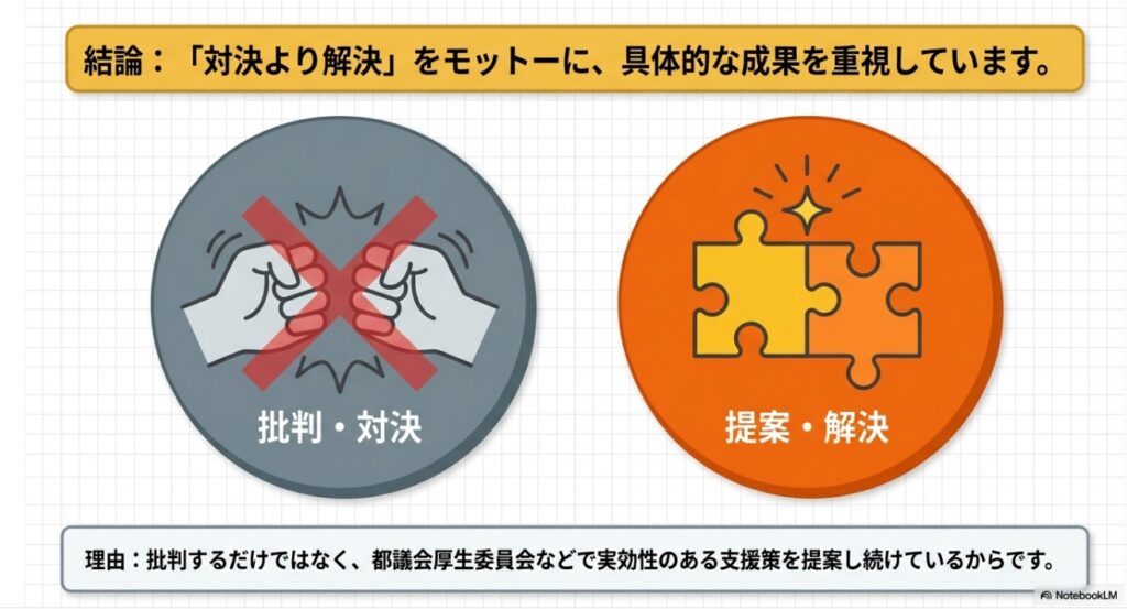 批判よりも解決を目指し、都議会で具体的な提案を行う山口花さんの活動スタイル