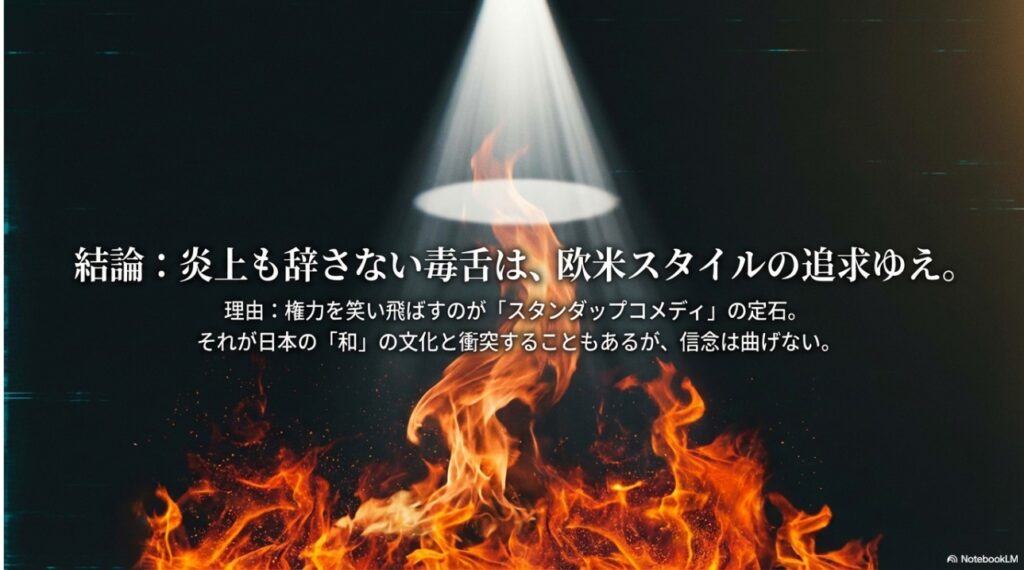 政治風刺による炎上は欧米スタイルのスタンダップコメディ追求のため
