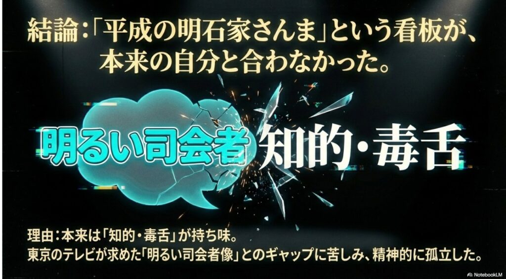 平成の明石家さんまという看板と本来の知的毒舌スタイルのミスマッチ