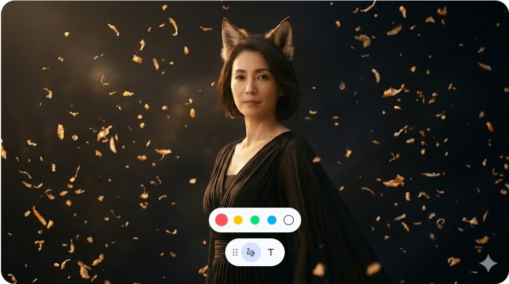 黒ドレスと狐の耳をつけたミステリアスで艶やかな女性のポートレート