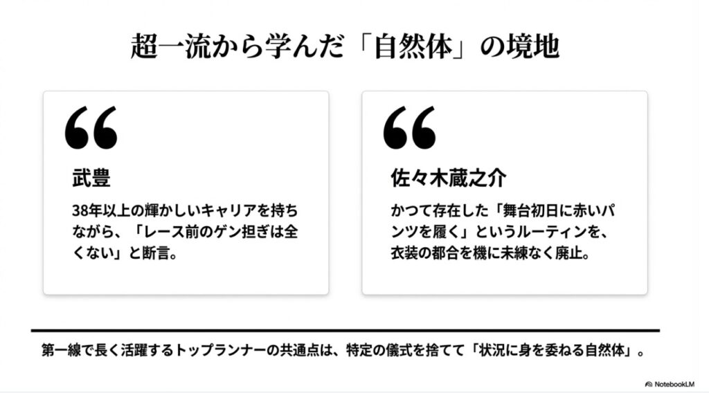 武豊と佐々木蔵之介から学んだ自然体の境地に関する解説画像