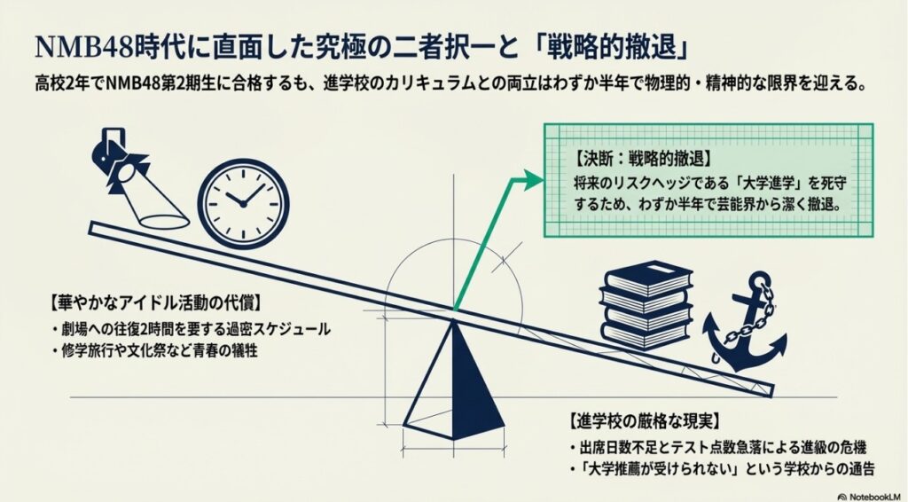 NMB48時代の活動と学業の天秤と戦略的撤退の図解