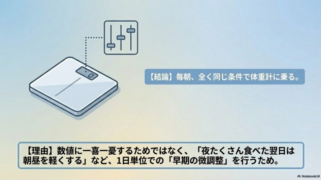 早期の体調調整を可能にする毎朝同じ条件での体重測定習慣