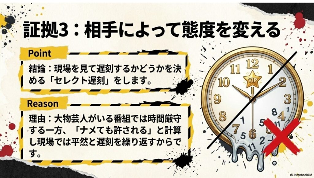 相手によって遅刻するかどうかを決めるセレクト遅刻の証拠画像