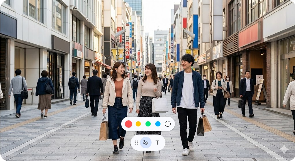 池袋駅35番出口から地上に出て、サンシャイン60通りを歩く買い物袋を持った日本人男女