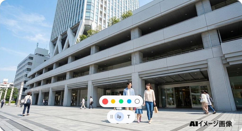 ポケモンセンターメガトウキョーが入る池袋サンシャインシティの外観と施設へ向かう日本人家族