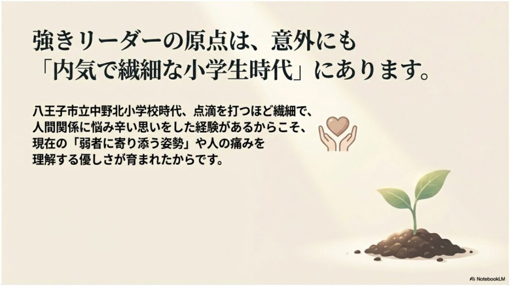 内気で繊細だった小学生時代がリーダーの原点であることを示す画像