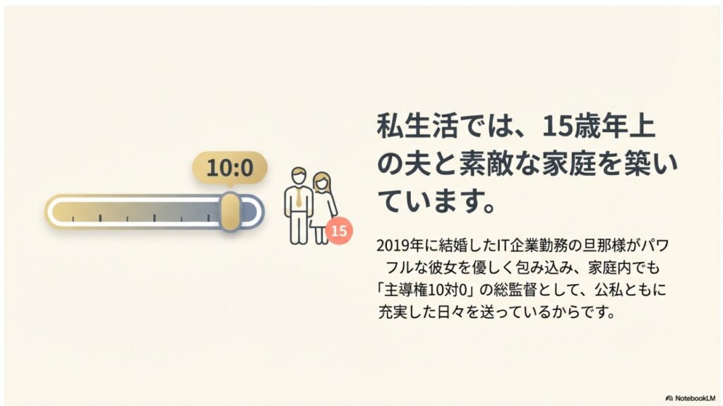15歳年上の夫との夫婦関係や私生活の充実を表現した画像