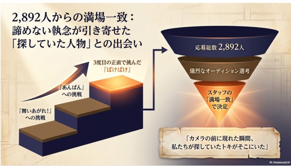 2892人の応募から満場一致で選ばれた髙石あかりさんのオーディション選考過程図