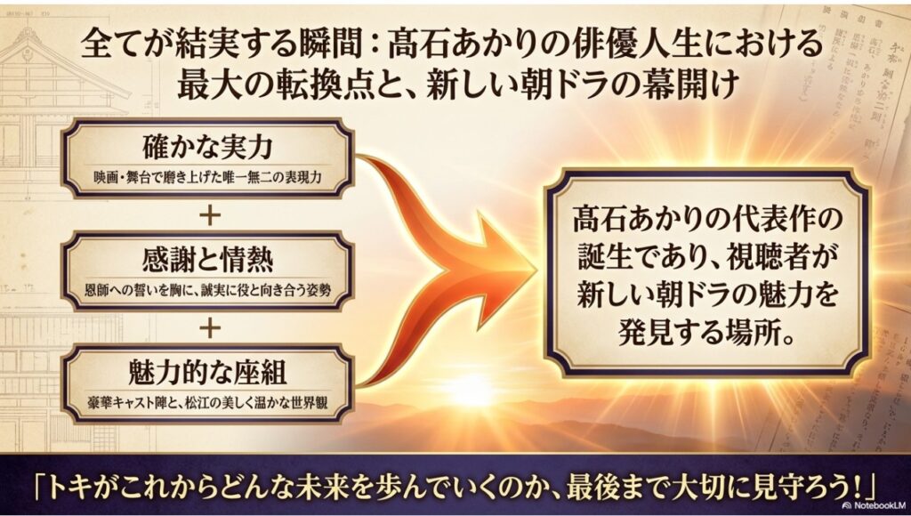 髙石あかりさんの俳優人生における転換点と作品の魅力をまとめた総括図解