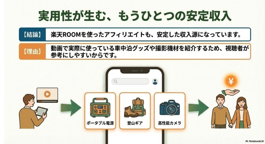 楽天ROOMでのポータブル電源や登山ギア紹介による安定収入の仕組み