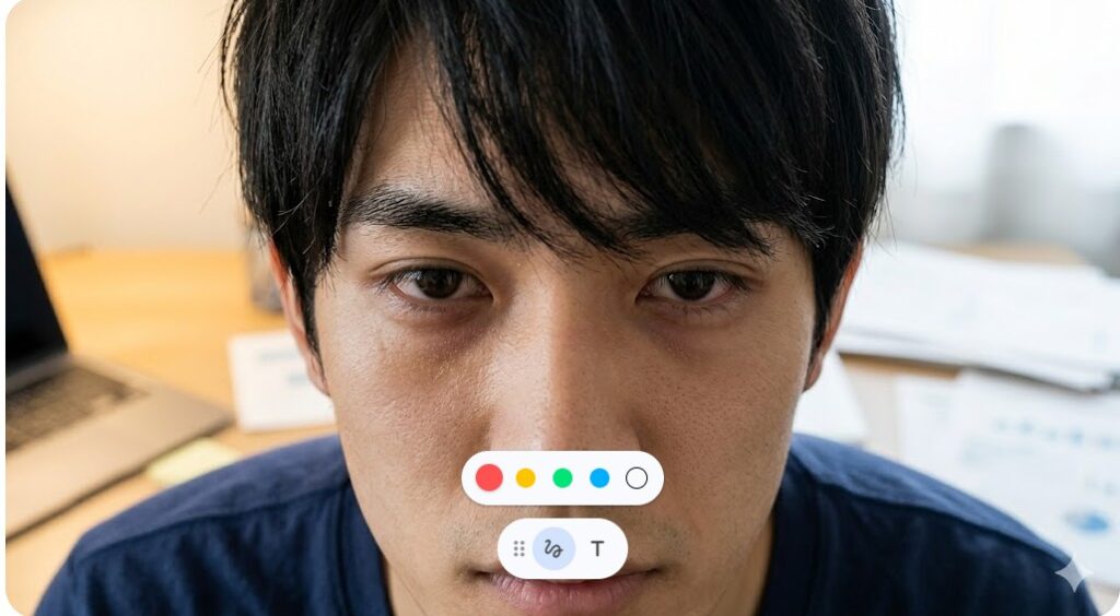 目の下に濃い隈(くま)がある男性ゲーマーの顔のアップ