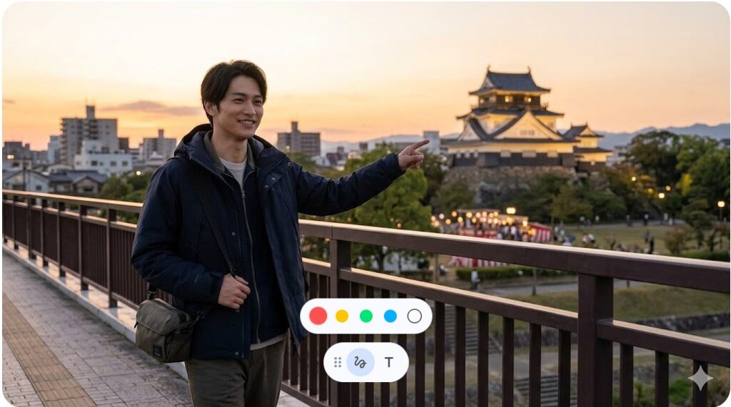 地元・愛知県岡崎市の岡崎城を背景に笑顔を見せる佐野勇斗のイメージ画像