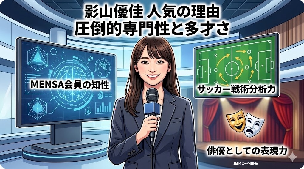 MENSA会員の知性、サッカー戦術分析力、俳優としての表現力を象徴する日本人女性タレント。