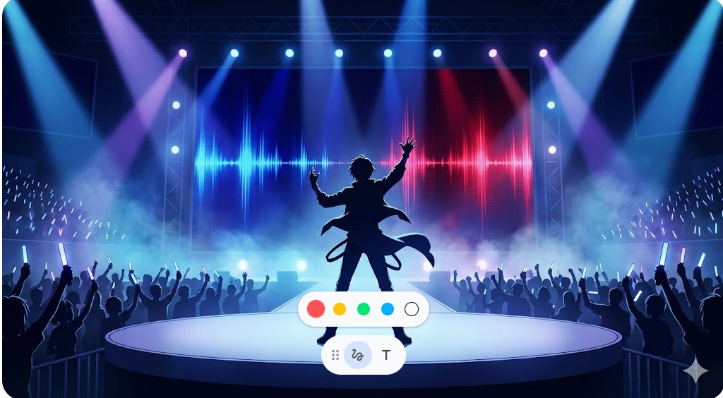 ライブステージのスポットライトを浴び、ファンを熱狂させるアーティストとしての葛葉さんのイメージ