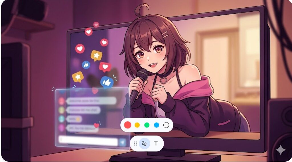 配信画面を通じて多くのリスナーと親密に交流し、トークで盛り上げるVTuberのイメージ