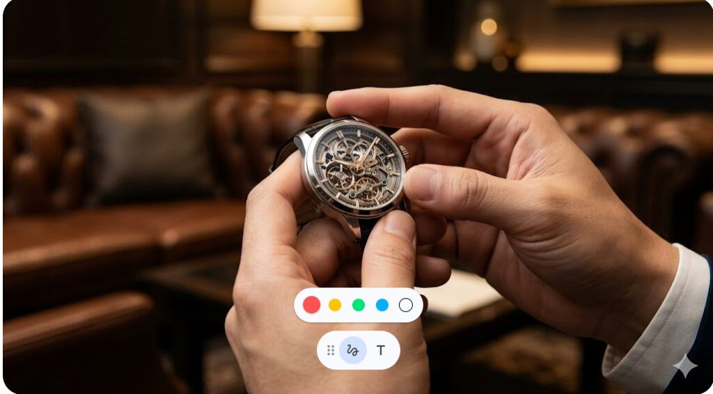 高級な機械式腕時計を手に取り鑑賞する様子のイメージ画像