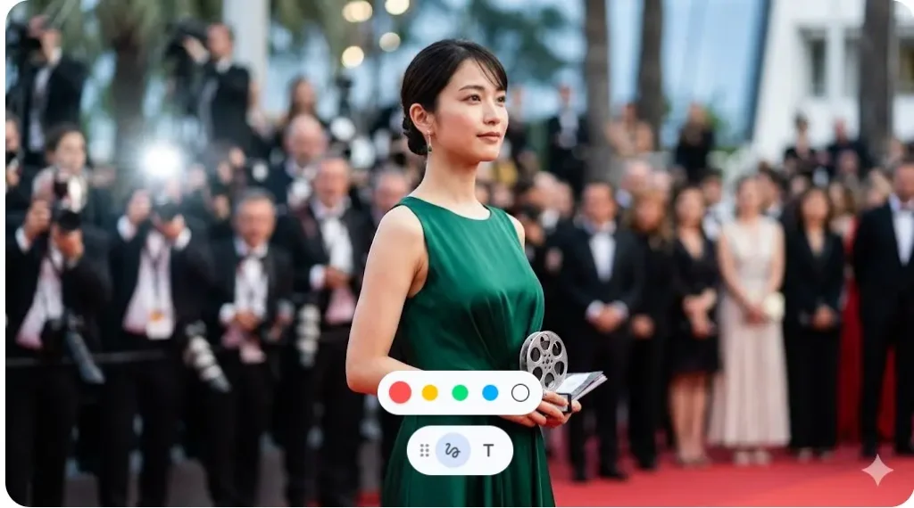 国際映画祭のレッドカーペットで華やかなドレスを纏い、ナビゲーターを務める長浜広奈さんのイメージ