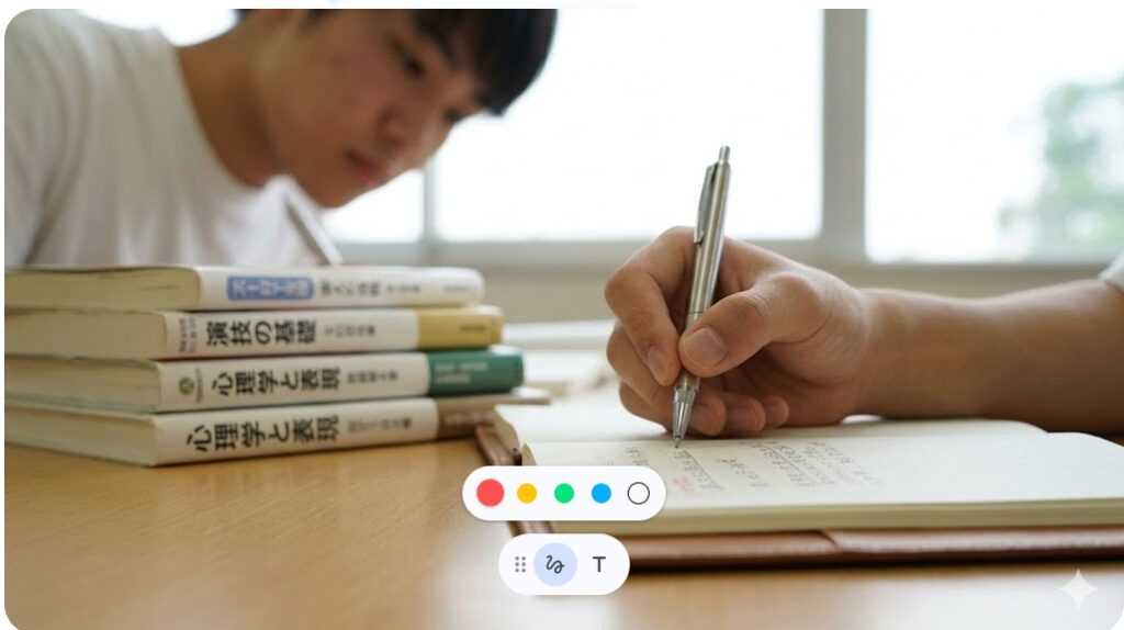 大学の図書館で熱心に勉強や台本の読み込みをする白河礼音さん