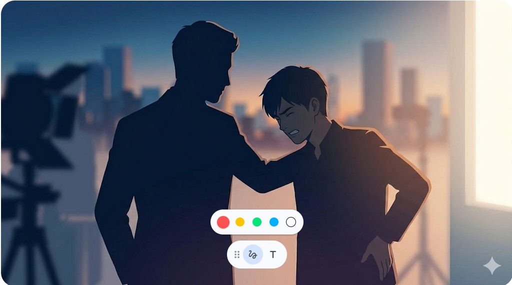 撮影現場で背中を痛めた染谷将太さんを岡田将生さんが介抱する様子をイメージしたイラスト