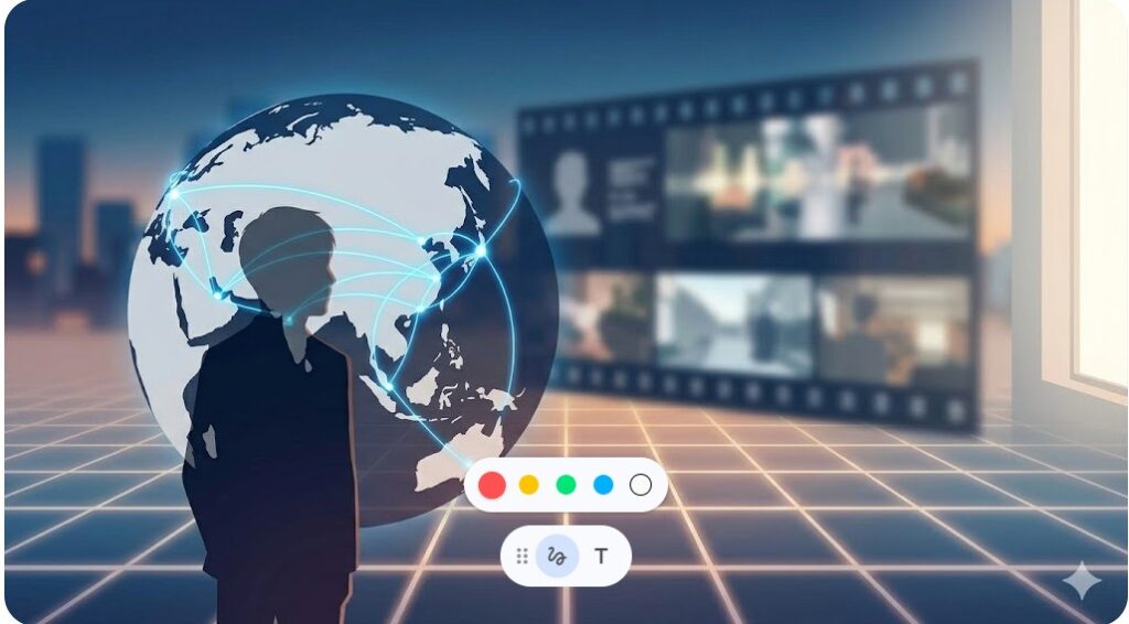 地球儀と映画のフィルムを背景にグローバルな活躍をイメージした染谷将太さんのシルエット