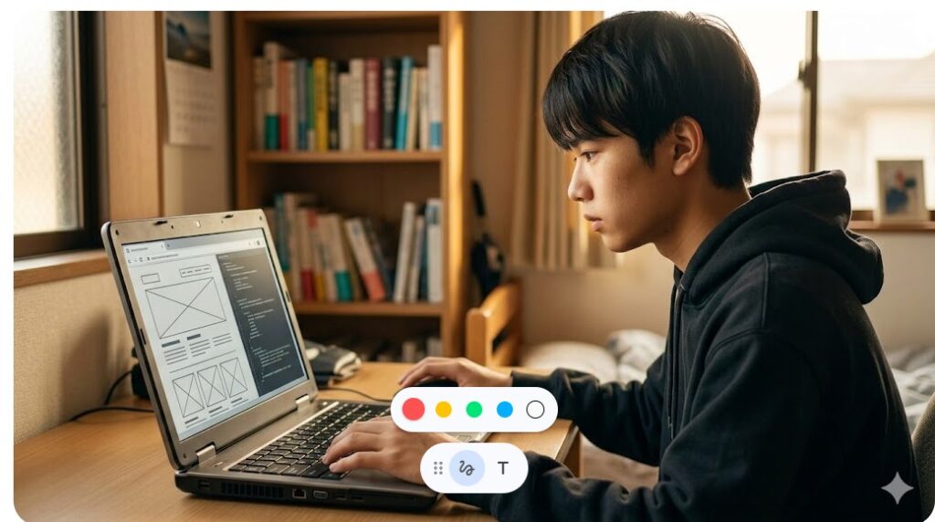 10代の頃、自宅の自室でノートパソコンに向かい、独学でインターネットビジネス（アフィリエイトなど）を実践する日本人男性