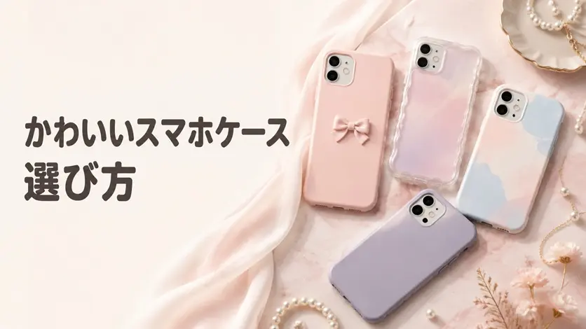 リボン付きやクリアなど4種類のおしゃれで可愛いスマホケースと選び方を示すアイキャッチ画像