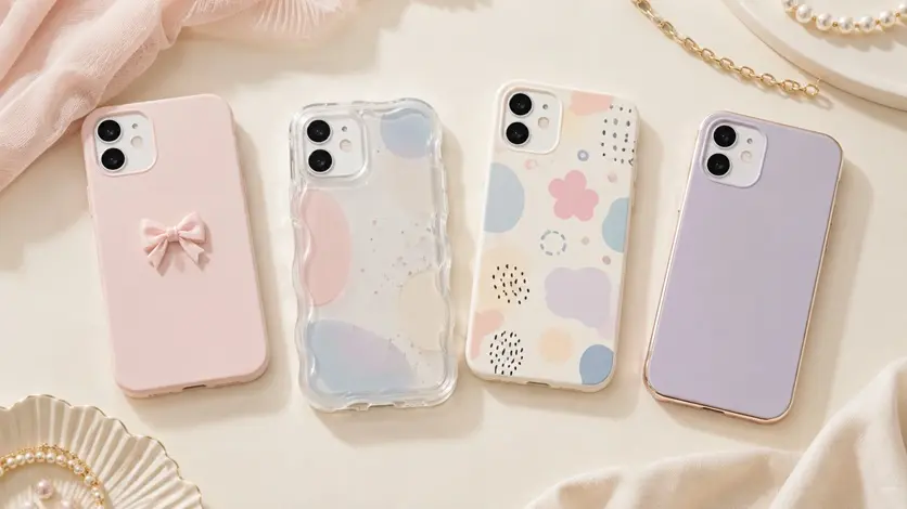 リボン付きやクリアなど異なるデザインのかわいいスマホケース4種類